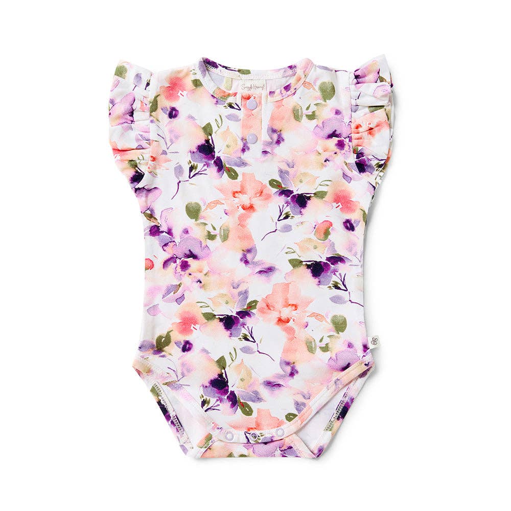 Blushing Beauty Short Sleeve Organic Bodysuit with Frill: 3-6 Months (00)