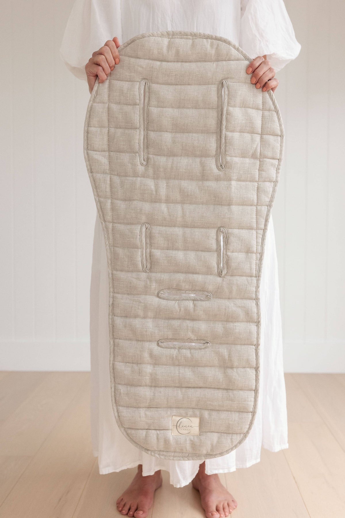 Oatmeal & Stripe - Pram Liner- Stripe quilt: Beige