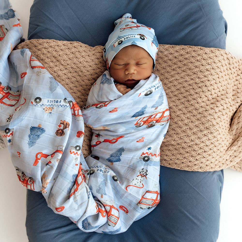 Snuggle Hunny To The Rescue Organic Jersey Wrap And Beanie Set