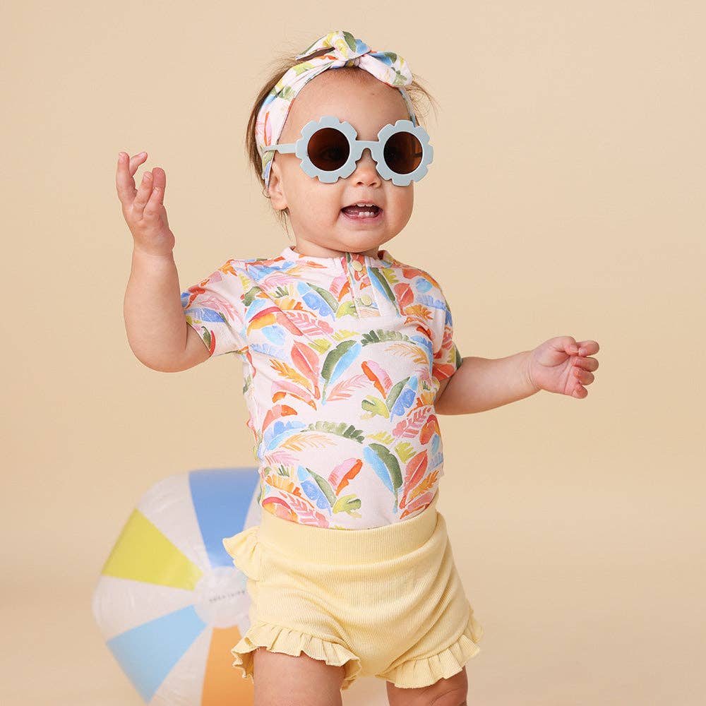 Summer Palm Short Sleeve Organic Bodysuit: 0-3 Months (000)