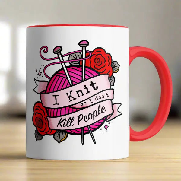 I Knit So I Don't Kill People Mug Red