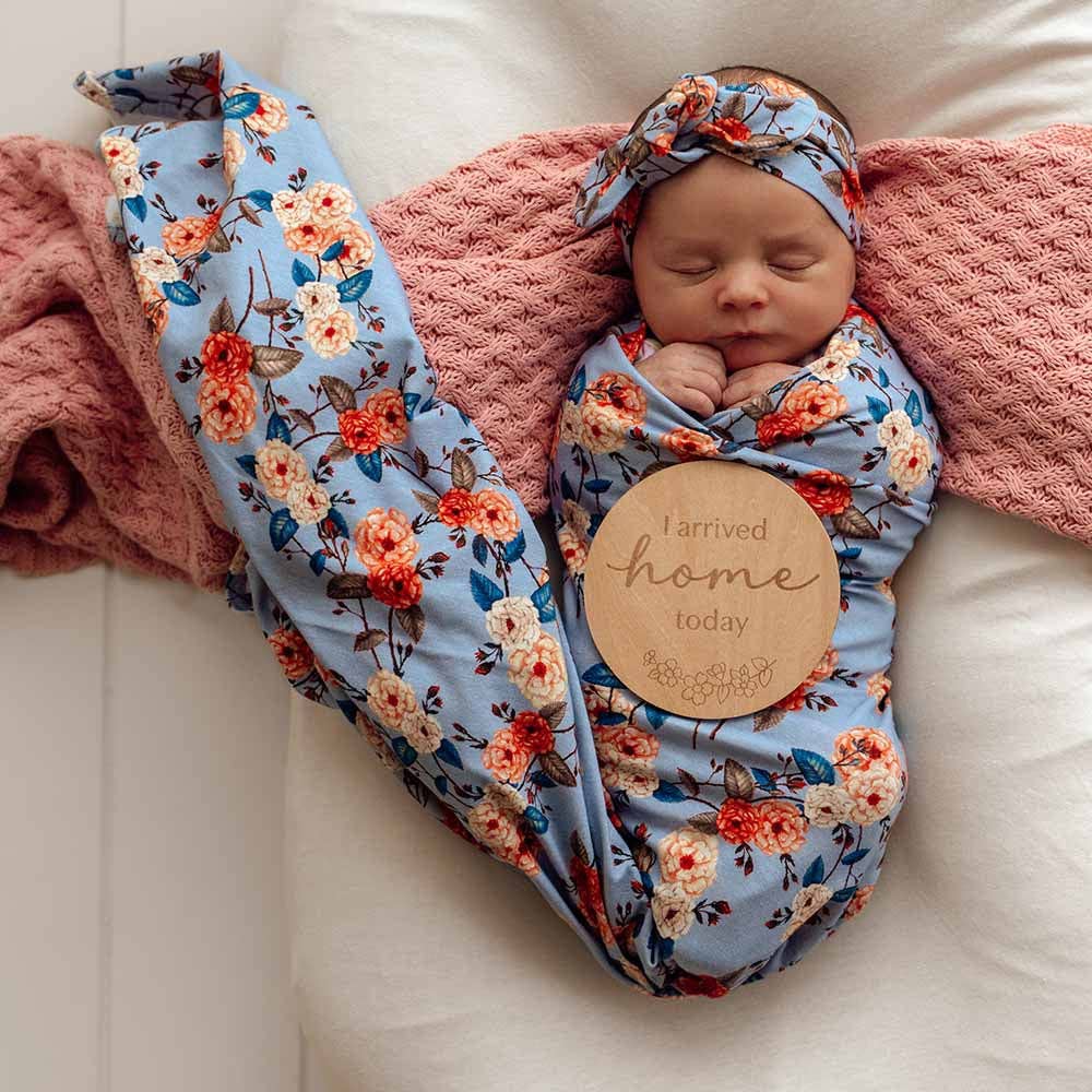 Vintage Blossom Organic Jersey Wrap & Topknot Set