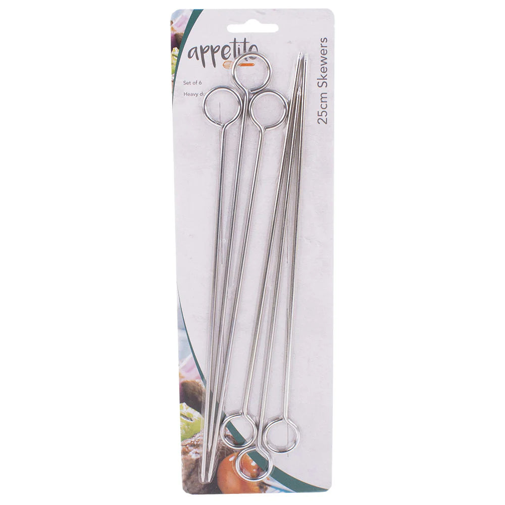 Appetito Chrome Skewers 20cm Set 6