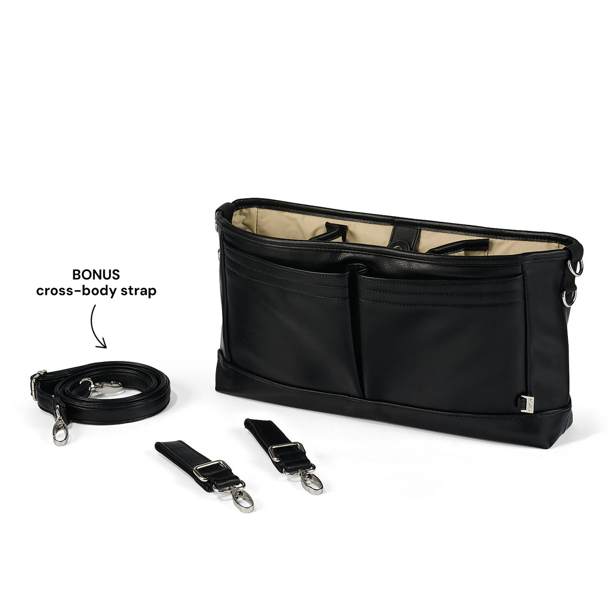 Signature Pram Caddy - Black Dimple Vegan Leather