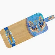 Lisa Pollock Bamboo Platter with Cheese Knife Blue Wrens