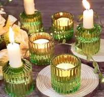 Glass Reversible Candle Holder Green