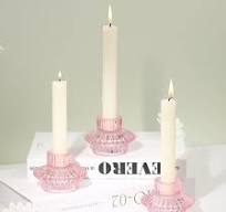 Glass Reversible Candle Holder Pink