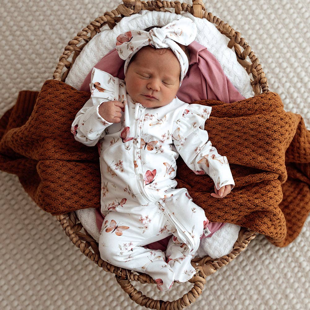 Butterfly Organic Snuggle Sleepsuit Zip Footie with Frill: 3-6 Months (00)