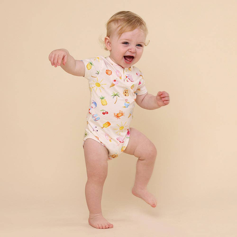 Beach Fun Short Sleeve Organic Bodysuit: 3-6 Months (00)