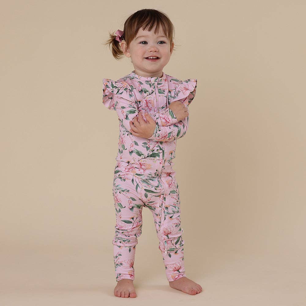Pink Wattle Organic Snugglesuit Convertible Romper with Frill: 0-3 Months (000)