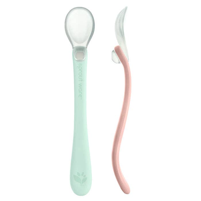 Silicone and Sprout Ware® First Food Spoons (2 pack): Light Sage/ Light Grapefruit