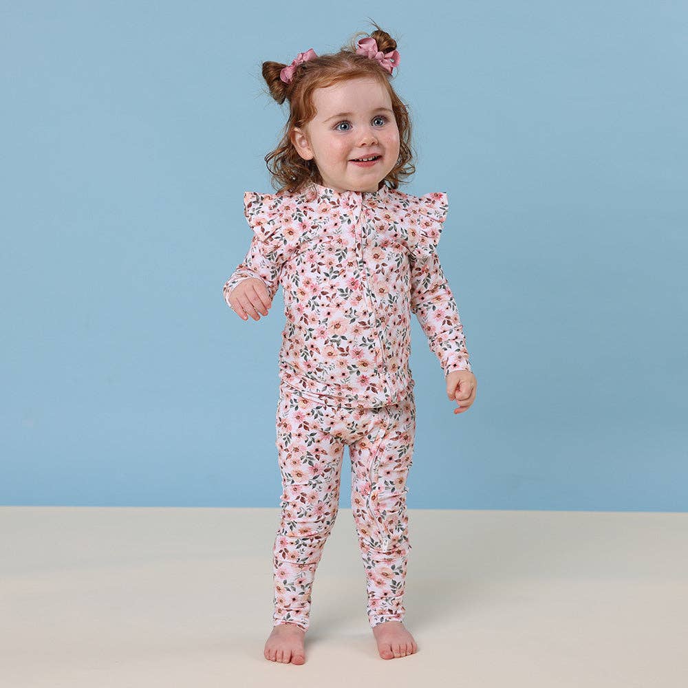 Spring Floral Organic Snugglesuit Convertible Romper with Frill: Newborn (0000)