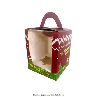 Christmas Cupcake Box 1 Hole With Handle