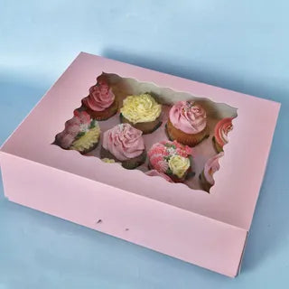 12 Hole Window Cupcake Box Pink