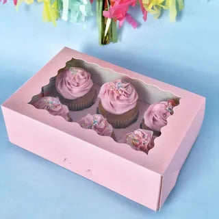 6 Hole Window Cupcake Box Pink Cake Craft