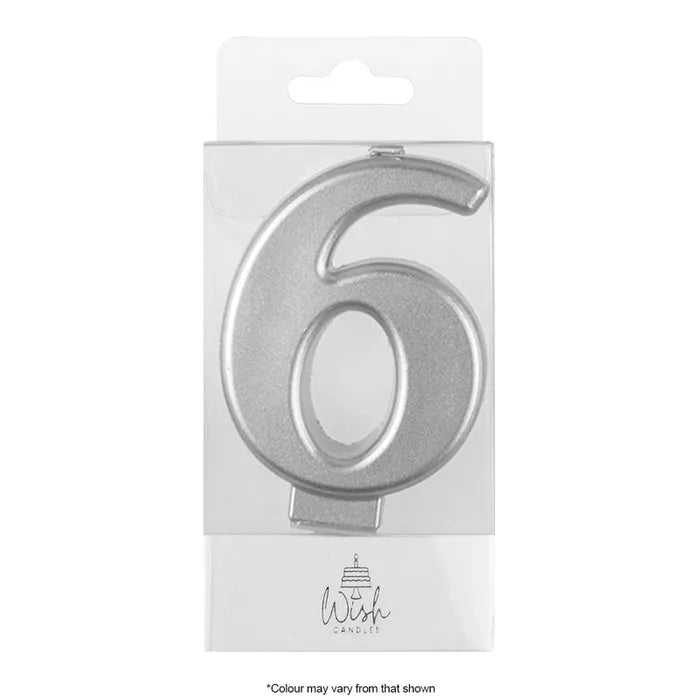 Wish Number 6 Silver Metallic Candle