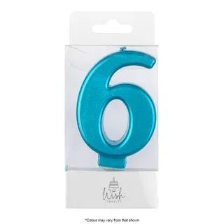 Wish Number 6 Blue Metallic Candle