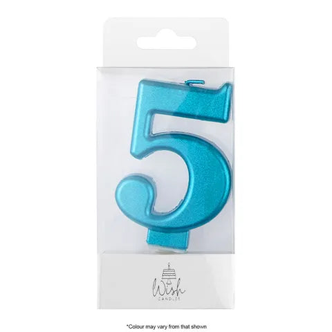 Wish Number 5 Blue Metallic Candle