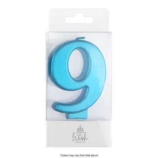 Wish Number 9 Blue Metallic Candle