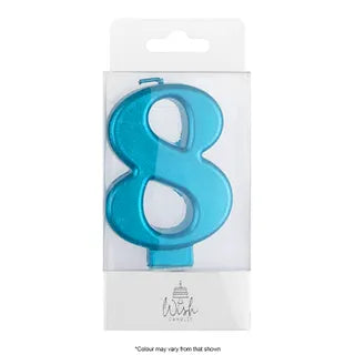 Wish Number 8  Blue Metallic Candle