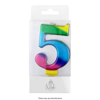 Wish Number 5 Rainbow Gold Metallic Candle