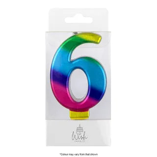Wish Number 6 Rainbow Gold Metallic Candle