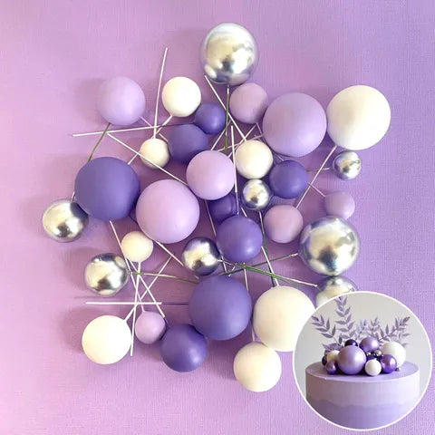 Purple White Silver Deco Foam Ball Topper 32 Pce Set