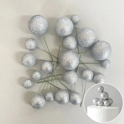 Glitter Silver Deco Foam Ball Topper 20 Pce Set