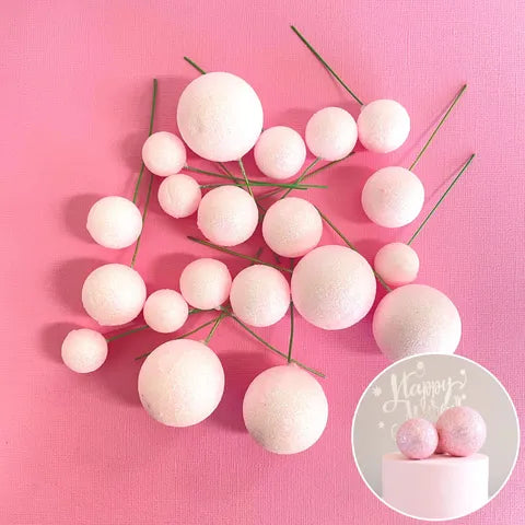 Glitter Baby Pink Deco Foam Ball Topper 20 Pce Set