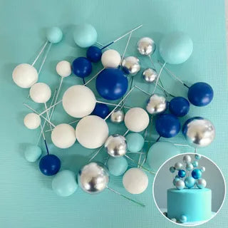 Blue White Silver Deco Foam Ball Toppers 32 Pce Set