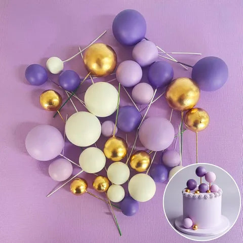 Purple White Gold Deco Foam Ball Topper 32 Pce Set