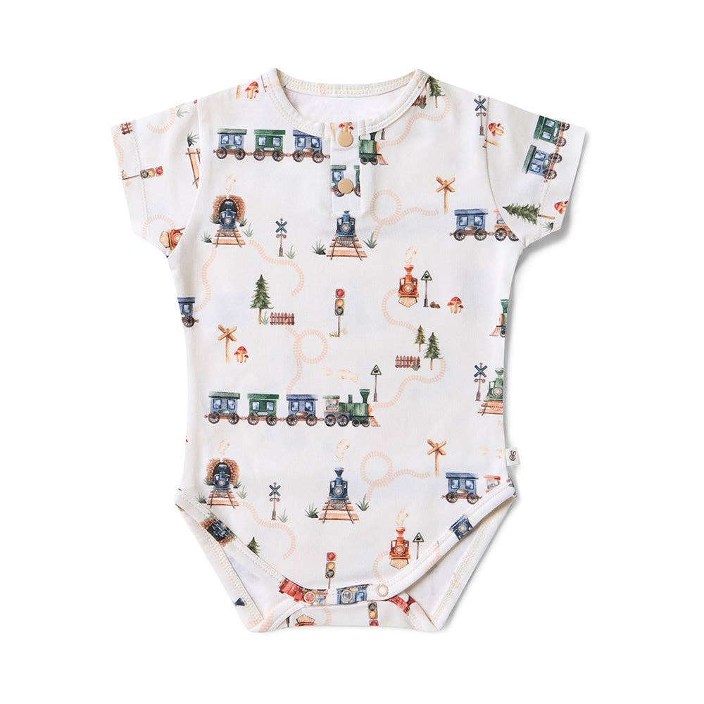 Trains Short Sleeve Organic Bodysuit: Newborn (0000)