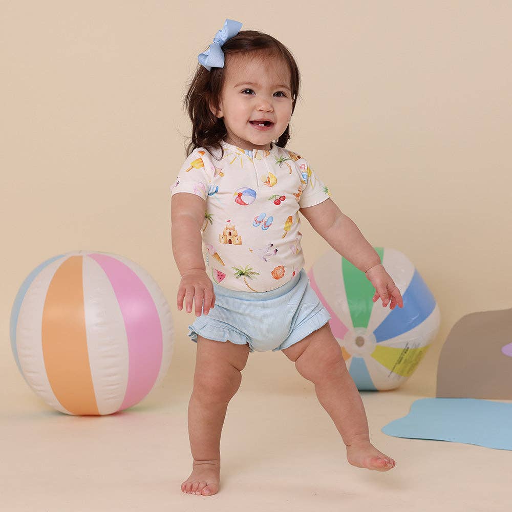 Beach Fun Short Sleeve Organic Bodysuit: 0-3 Months (000)