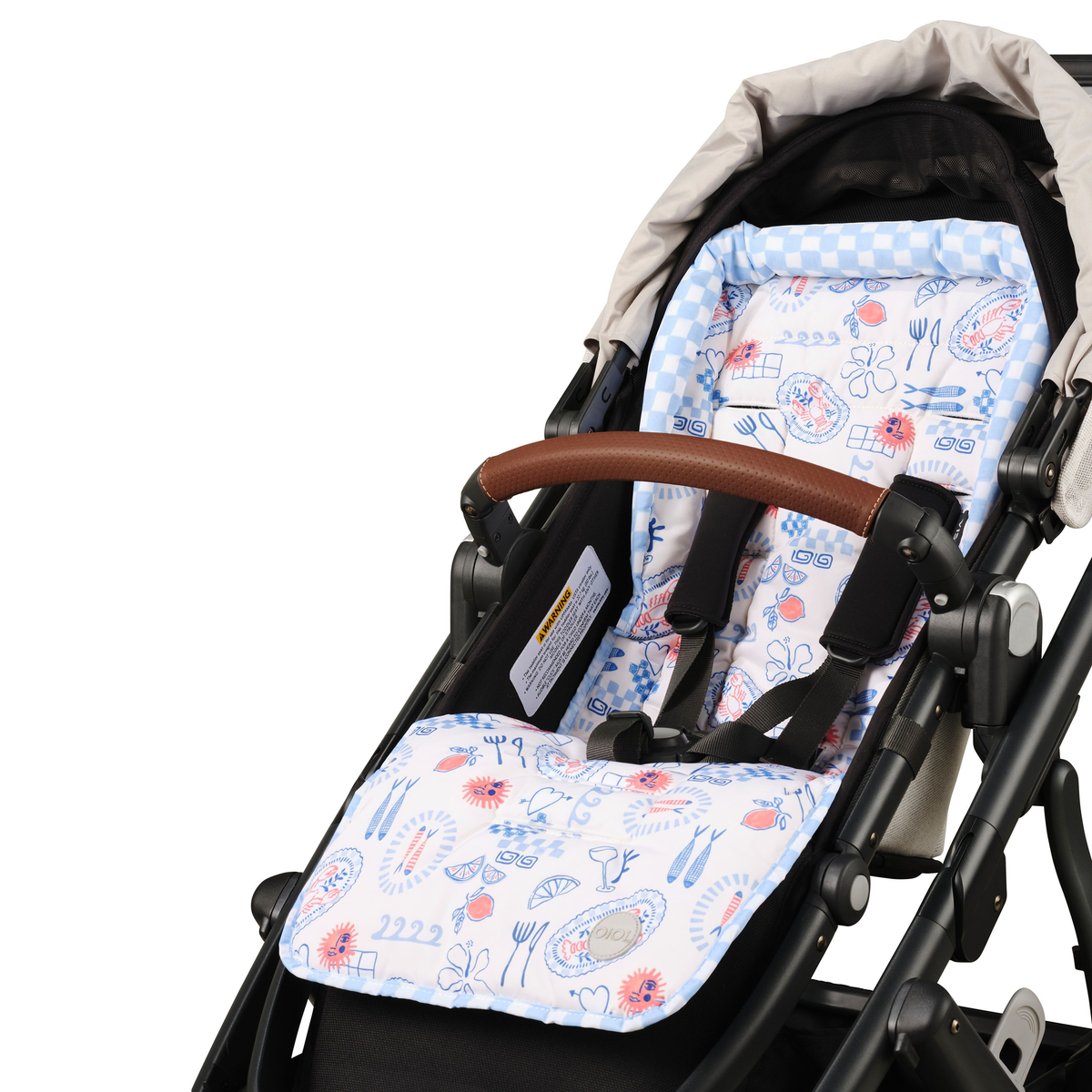 Reversible Pram Liner - Mediterranean/Blue Check