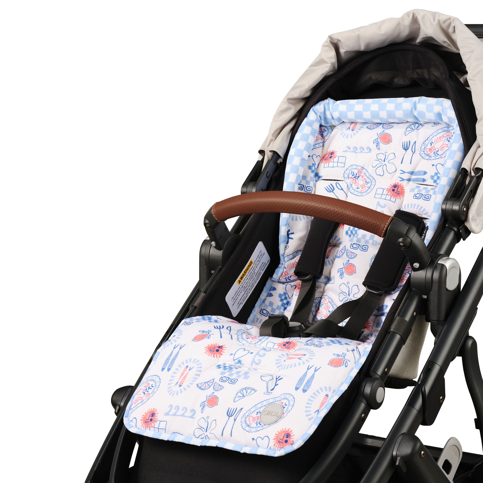 Reversible Pram Liner - Mediterranean/Blue Check