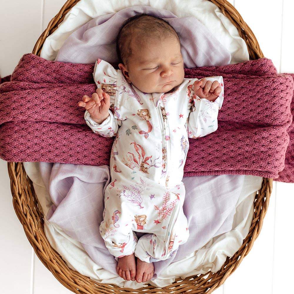 Mermaid Organic Snugglesuit Convertible Romper with Frill: 3-6 Months (00)