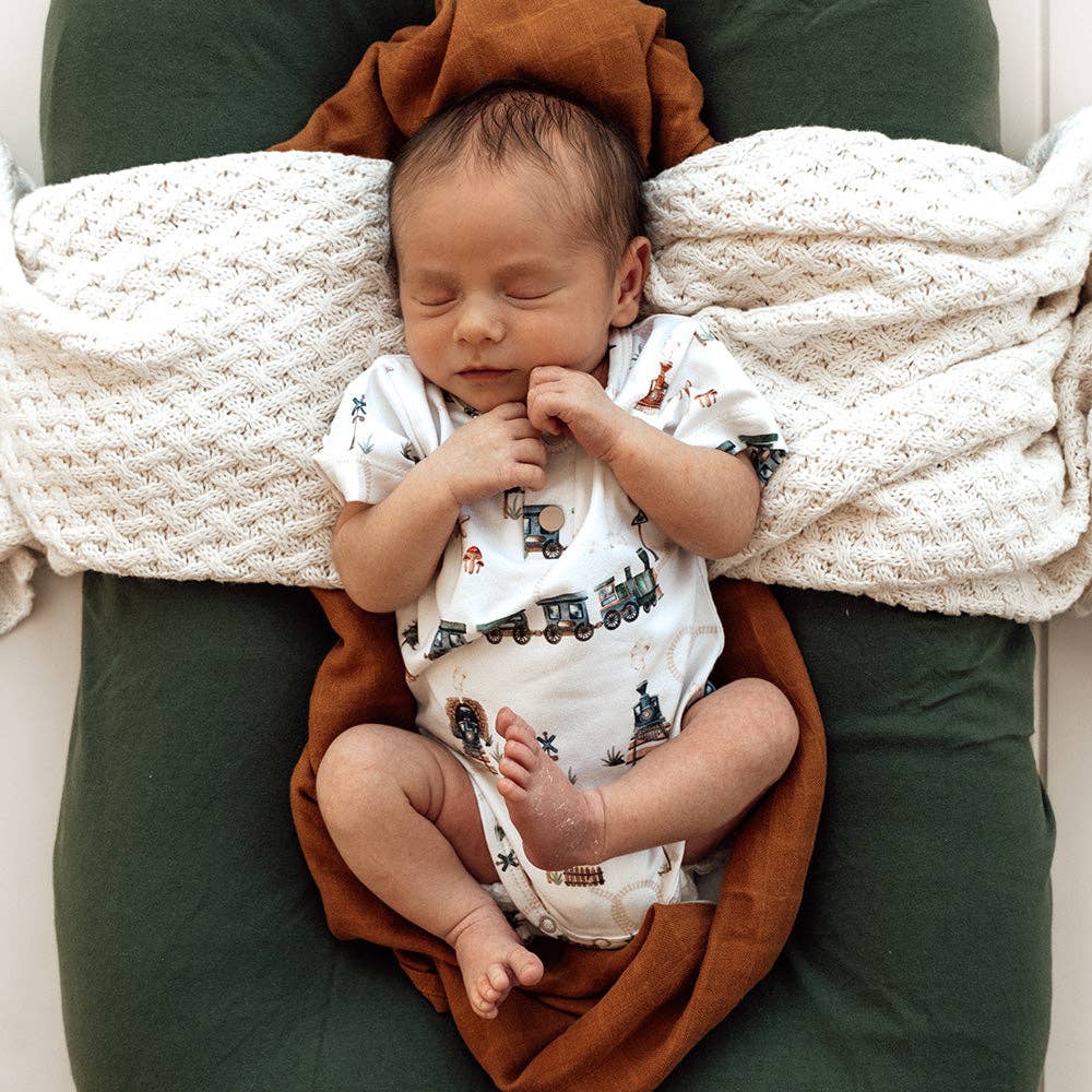 Trains Short Sleeve Organic Bodysuit: Newborn (0000)