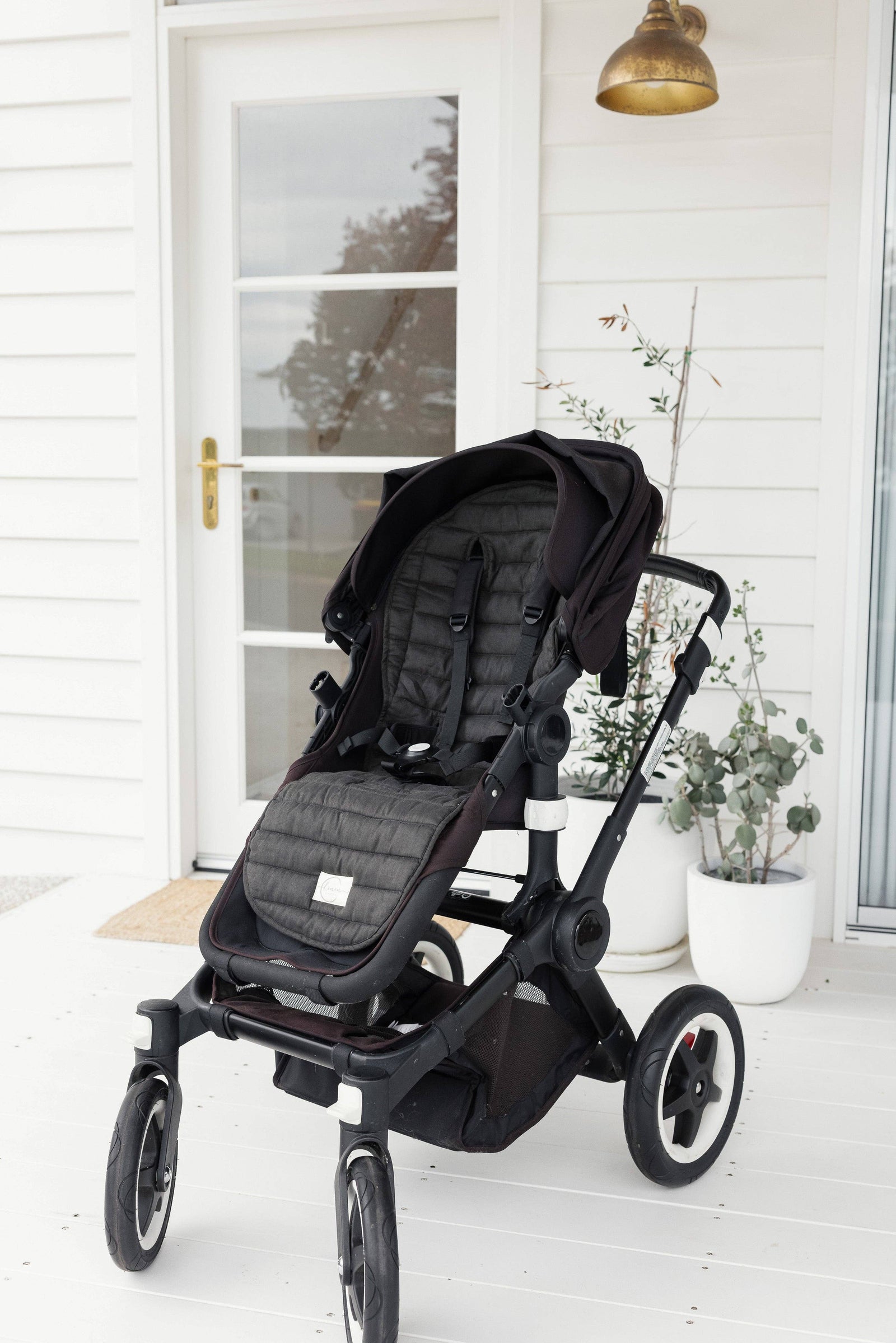 Charcoal & Oat - Pram Liner- Stripe quilt: Multi-Colored