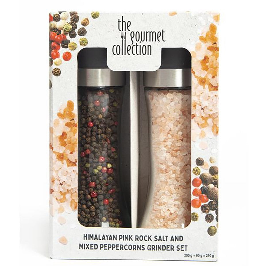 The Gourmet Collection Himalayan Pink Rock Salt And Mixed Peppercorn Grinders Set