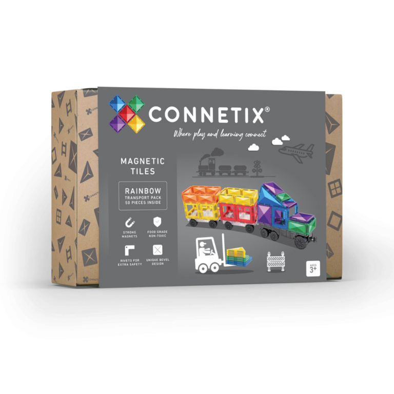 Connetix Magnetic Tiles Rainbow Transport Pack 50 Pieces Inside