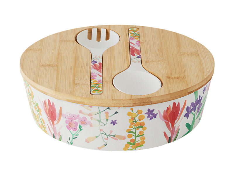 MW Wildflowers Bamboo Lid Salad Bowl 25cm