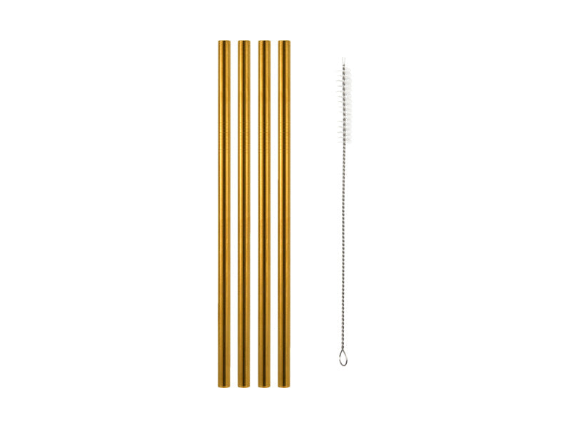 MW Cocktail &amp; Co Reusable Wide Straw WBrush Set 4 Gold