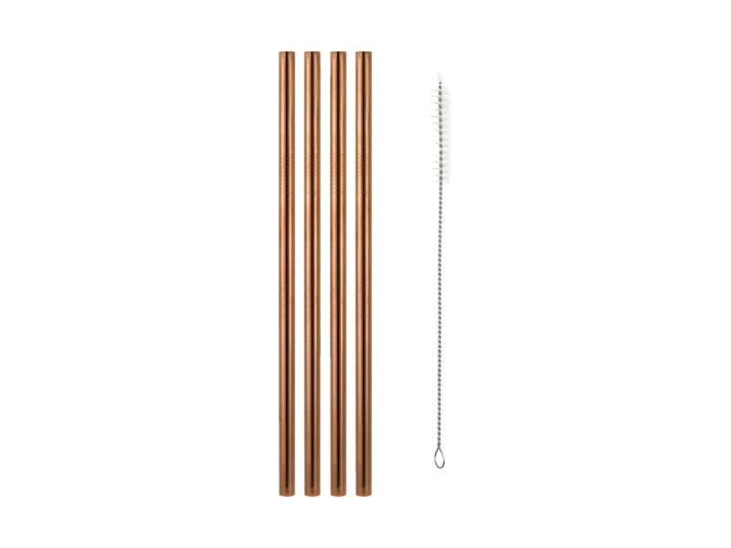 MW Cocktail &amp; Co Reusable Wide Straw WBrush Set 4 Rose Gold