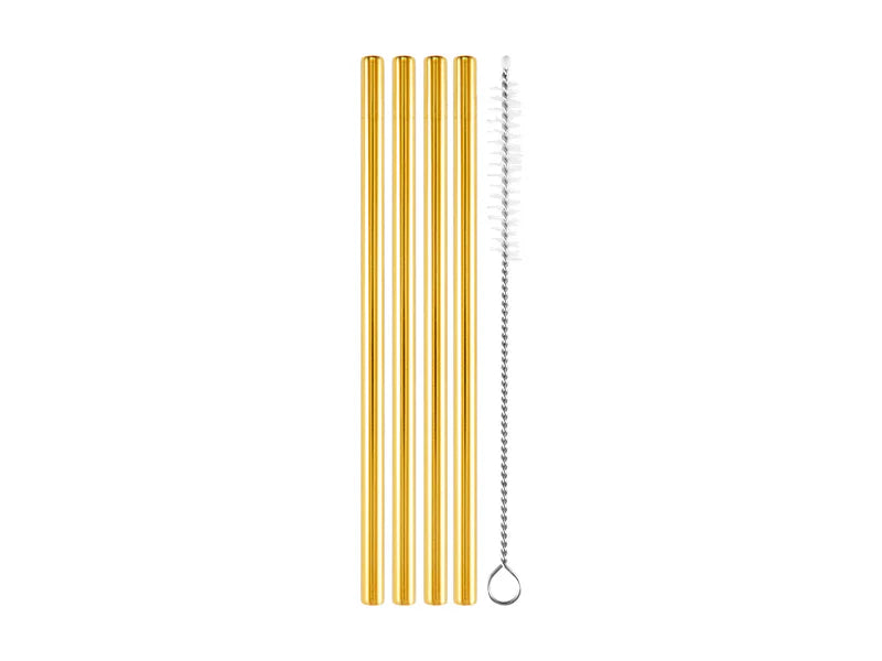 Maxwell and Williams Reusable Cocktail Straw With Brush Set of 4 Gold