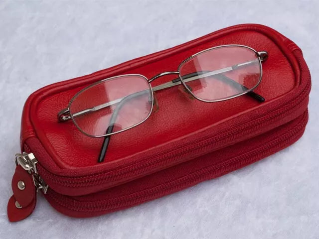 Modapelle Vintage Double Sided Optical Brown Leather Glasses Case