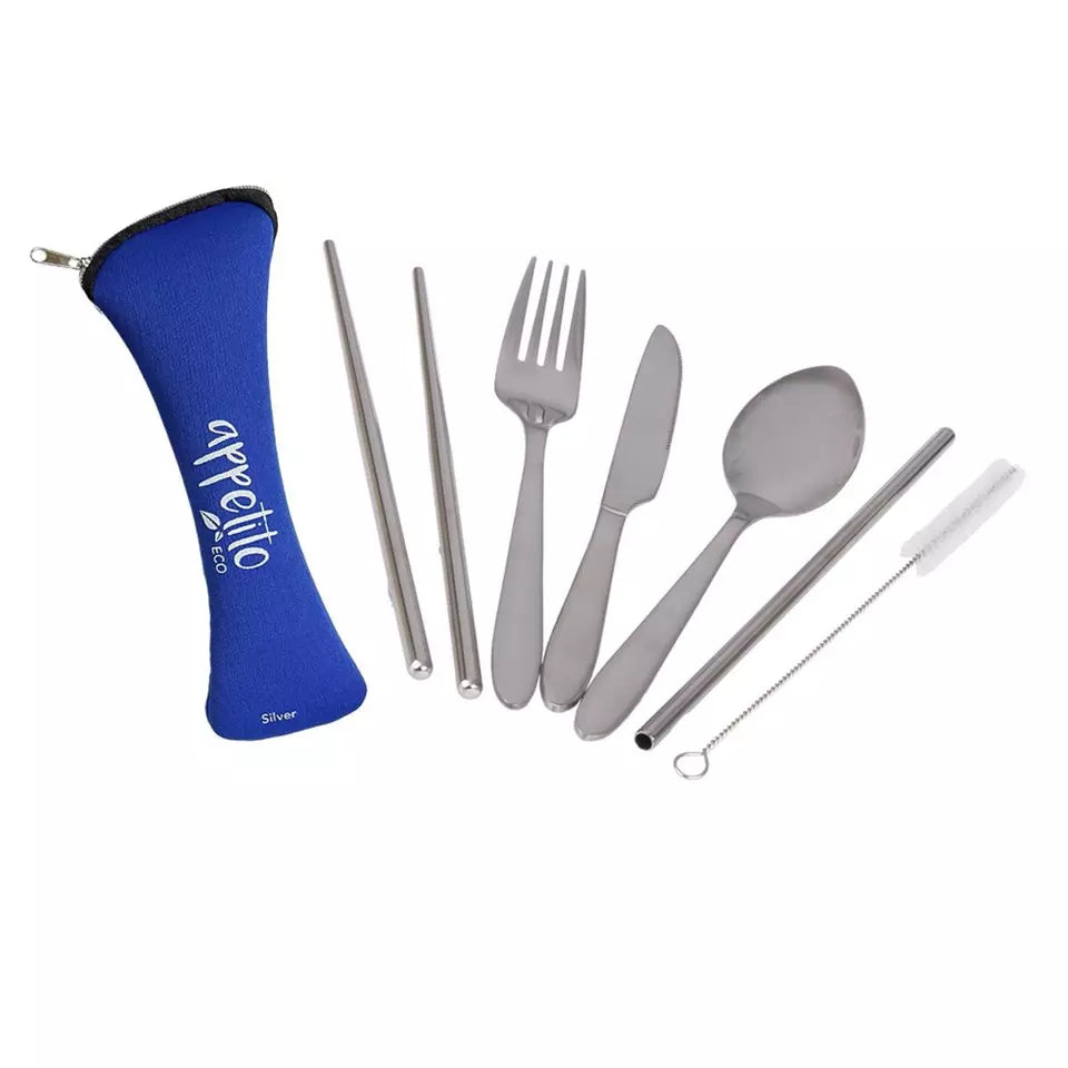 6Pce SS Travellers Cutlery Set Blue