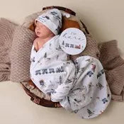 Snuggle Hunny Trains Organic Jersey And Beanie Set