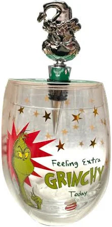 Merry Grinchmas Stemless Glass With Stopper 600ml Feeling Extra Grinchy