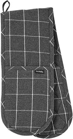 Ladelle Eco Check Double Oven Mitt Charcoal