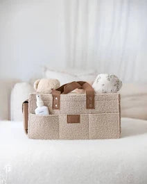 Nappy Caddy with Pockets White with Beige Handles